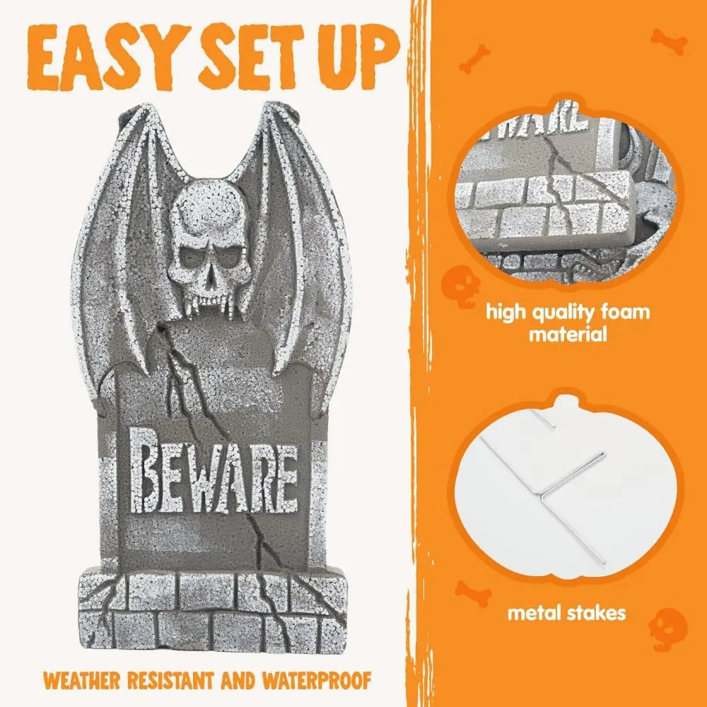 Halloween Foam Tombstone Decorations with Metal Stakes for Outdoor Yard Decor