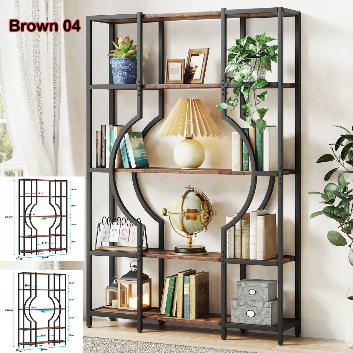 Tribesigns Industrial Etagere Bookcase Freestanding Bookshelf Storage Organizer
