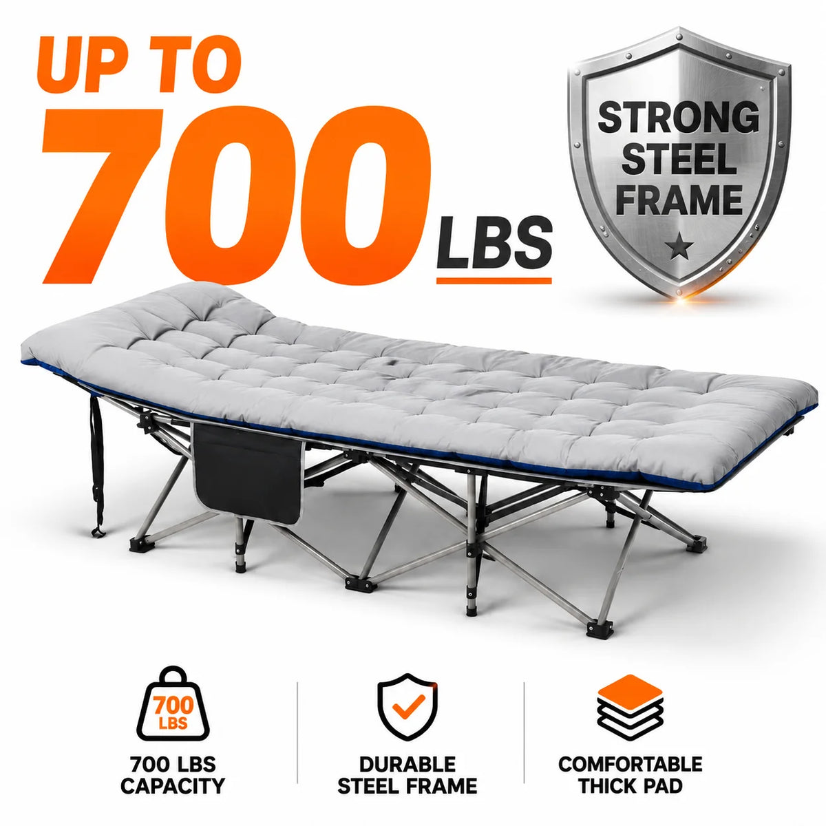 Portable Folding Camping Cot With Thick Padded Mattress For Adults