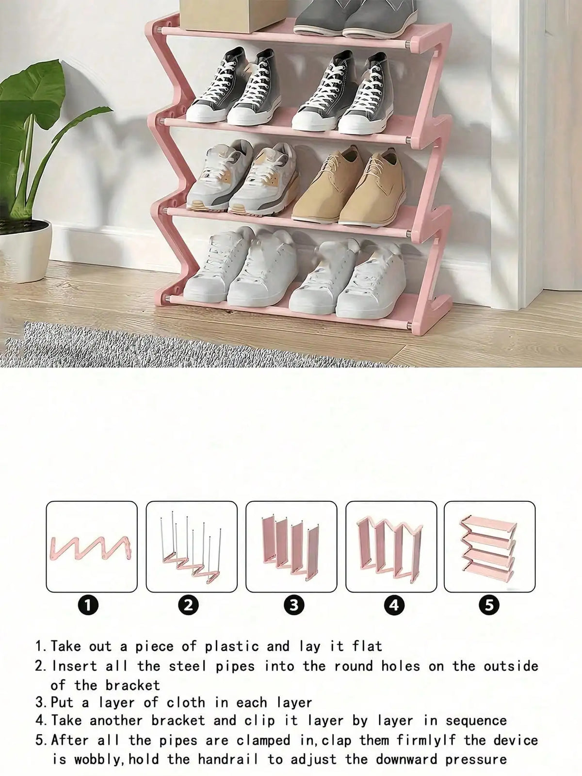 Z Shaped Plastic Shoe Rack Floor Standing Storage Organizer