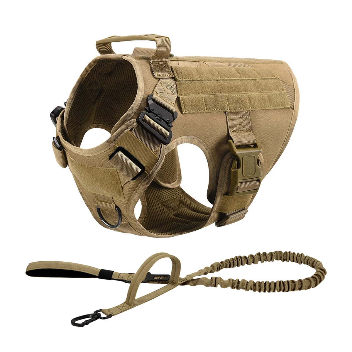 PETRAVEL Tactical Dog Harness With Molle Pouches Collar And Leash