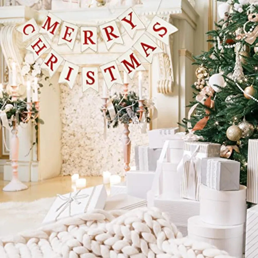 Merry Christmas Burlap Banner Felt Bunting Garland Decoration