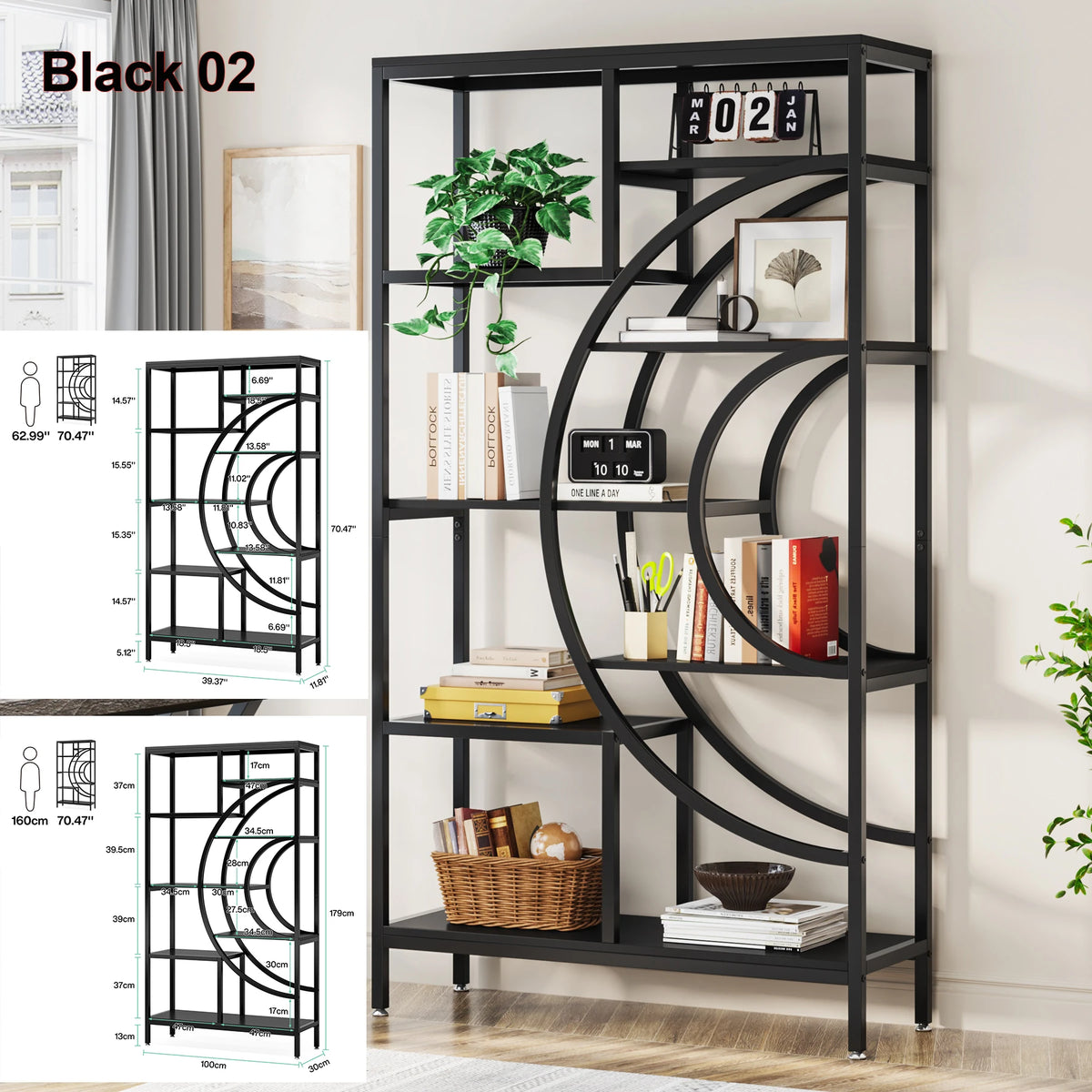 Tribesigns Industrial Etagere Bookcase Freestanding Bookshelf Storage Organizer