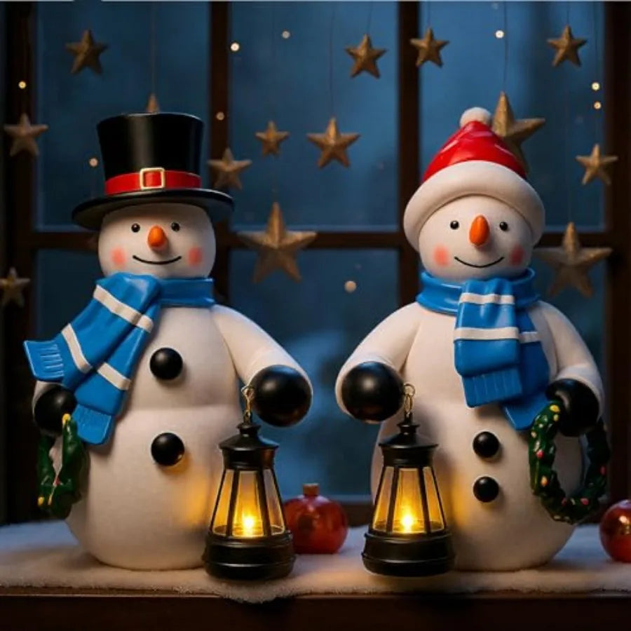 Solar Winter Garden Statue With Lantern Lights Outdoor Figurine