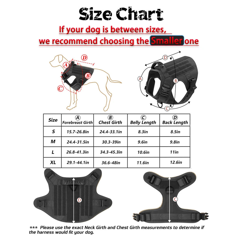 PETRAVEL Tactical Dog Harness With Molle Pouches Collar And Leash