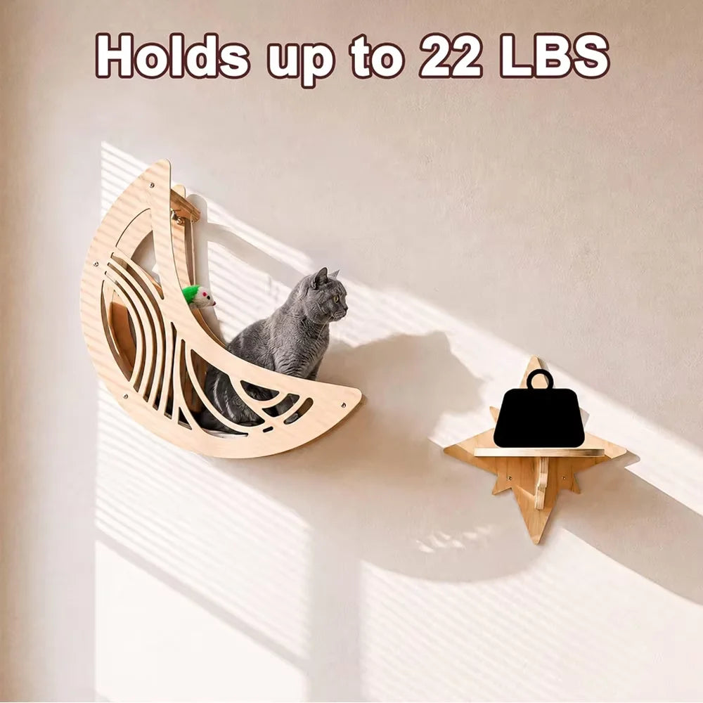 CWV Moon Shape Cat Wall Shelves With Hammock Star Perches