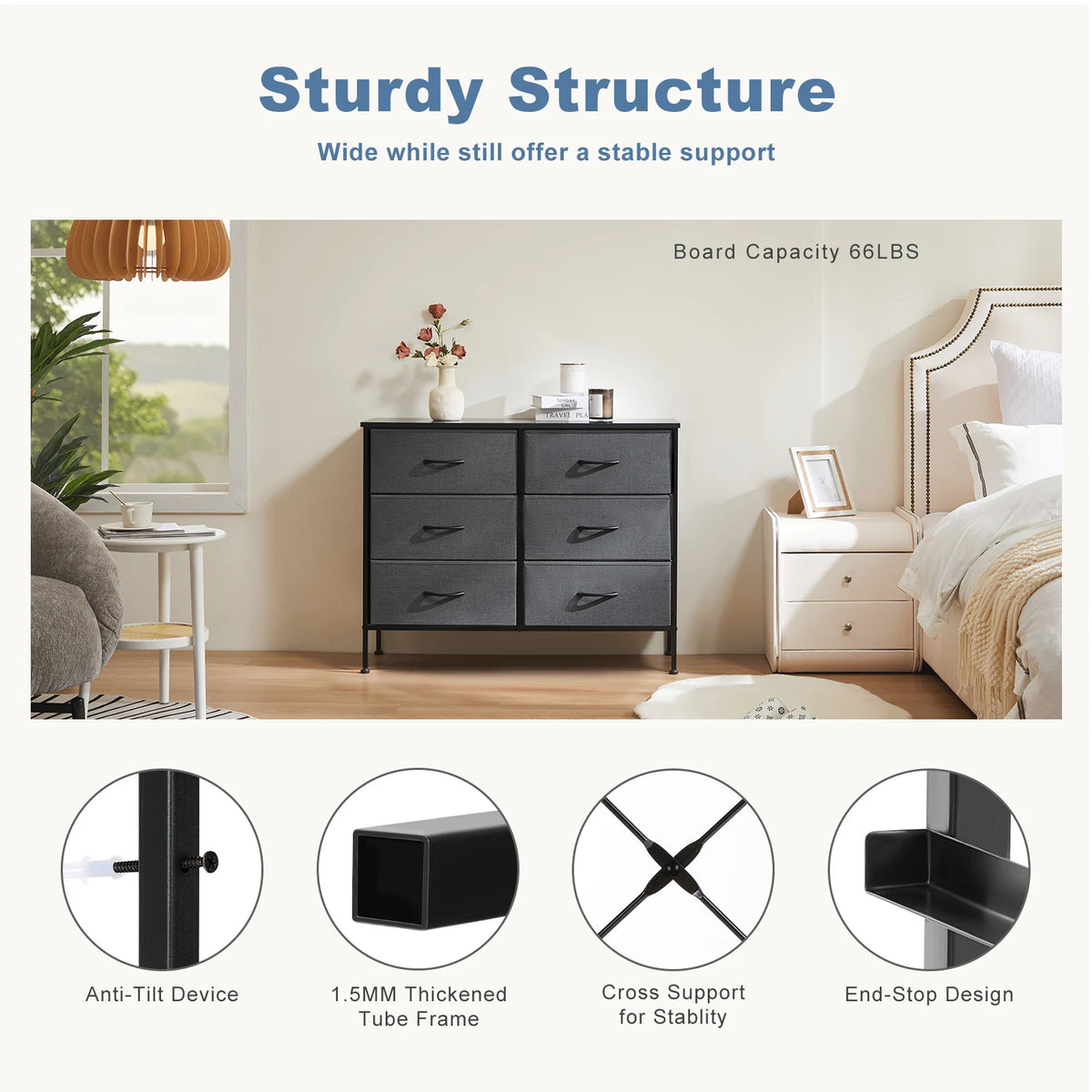 JHK Six Drawer Fabric Nightstand With Bedside Storage