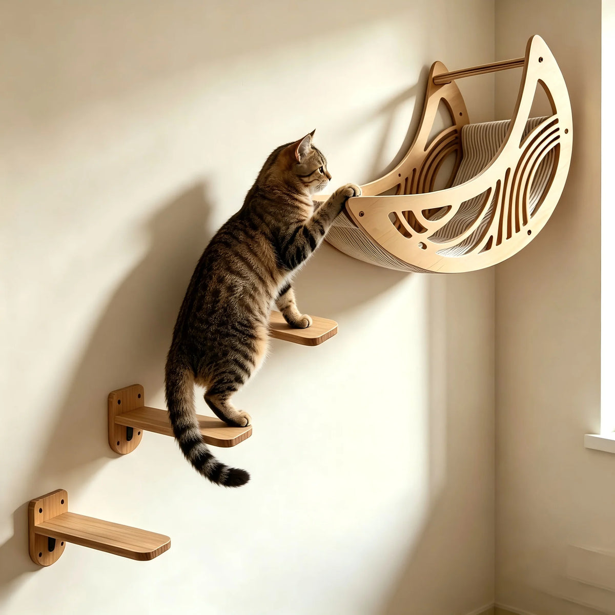CWV Moon Shape Cat Wall Shelves With Hammock Star Perches
