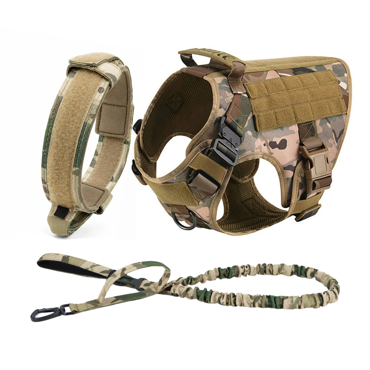 PETRAVEL Tactical Dog Harness With Molle Pouches Collar And Leash