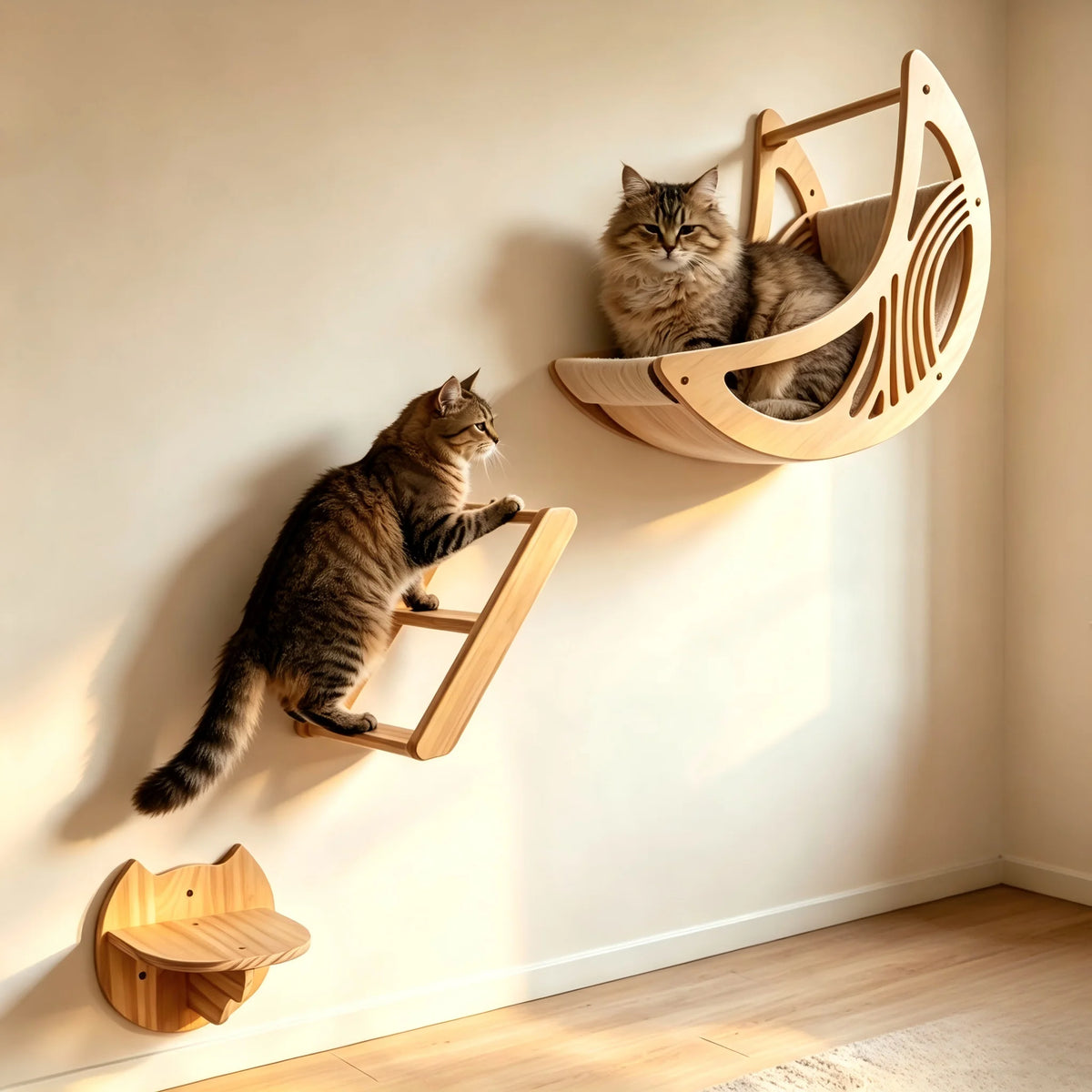 CWV Moon Shape Cat Wall Shelves With Hammock Star Perches