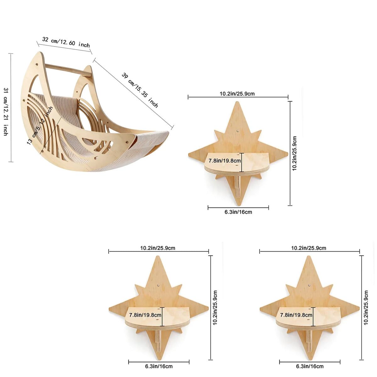 CWV Moon Shape Cat Wall Shelves With Hammock Star Perches