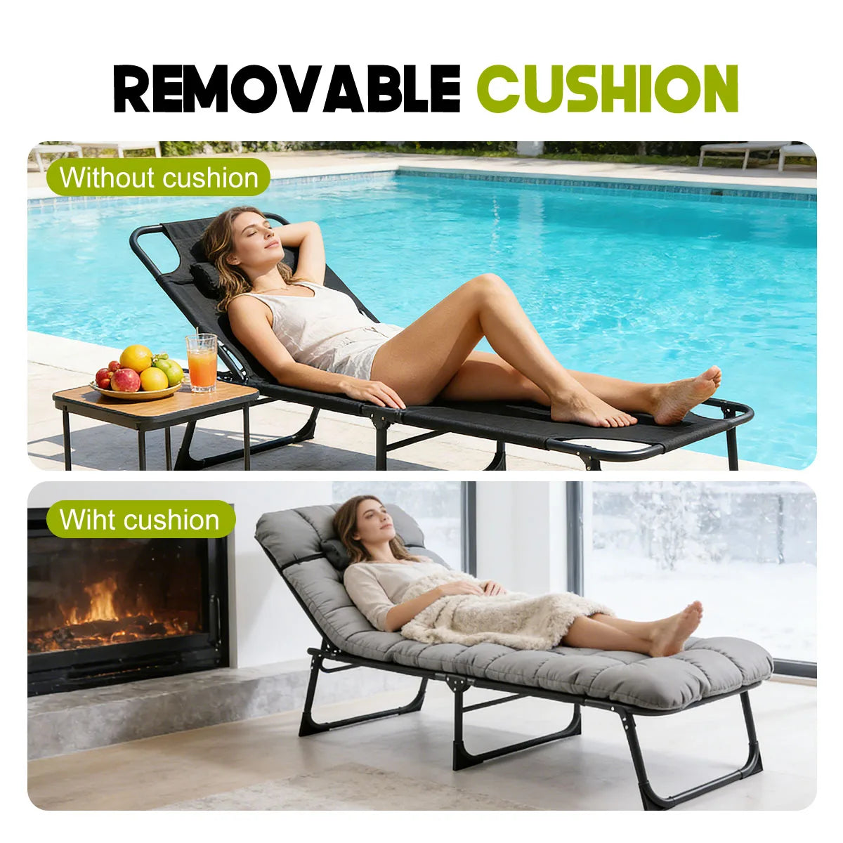 Adjustable Folding Reclining Camping Lounge Chair With Soft Cushion