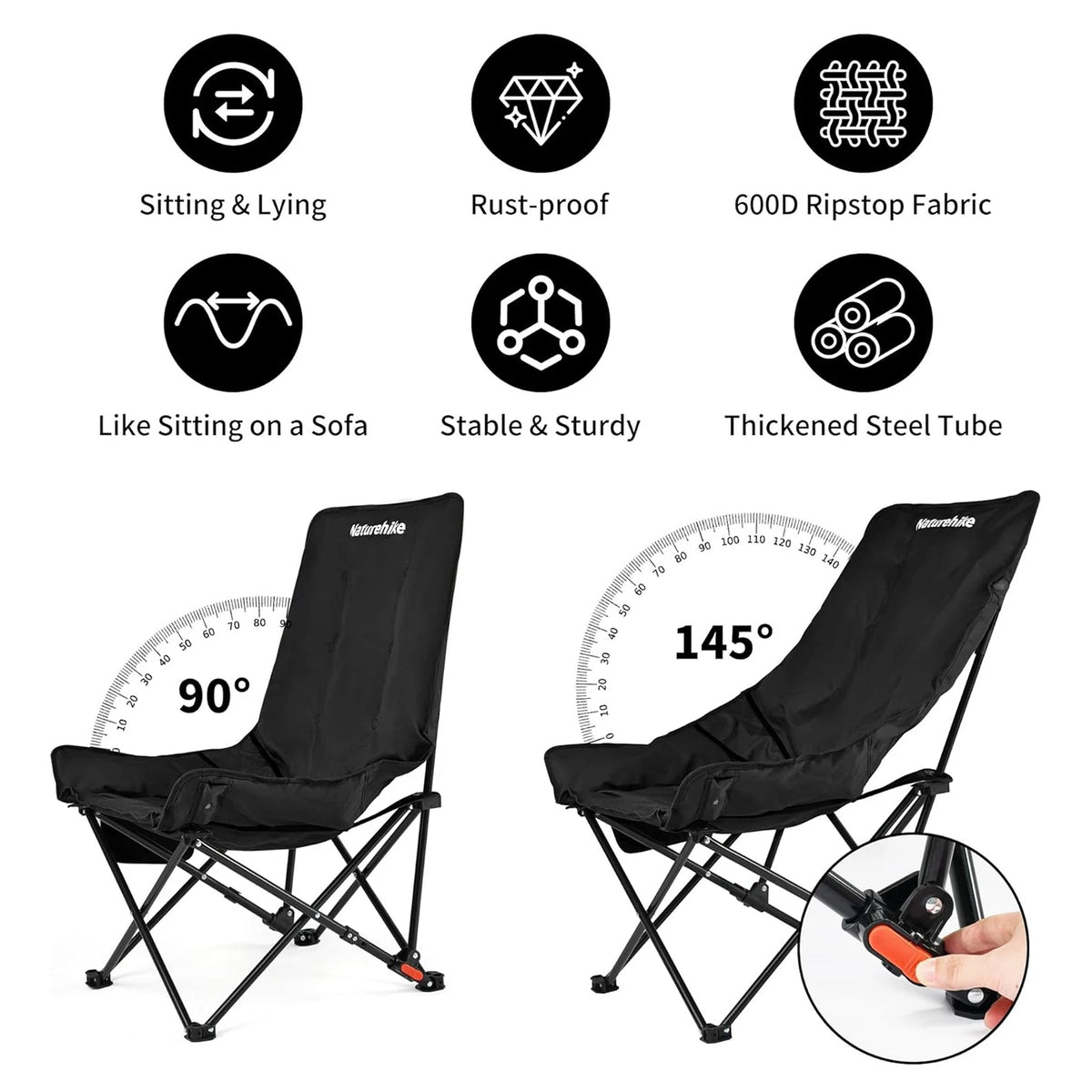 Naturehike Folding Reclining High Back Camping Chair for Outdoor Relaxing