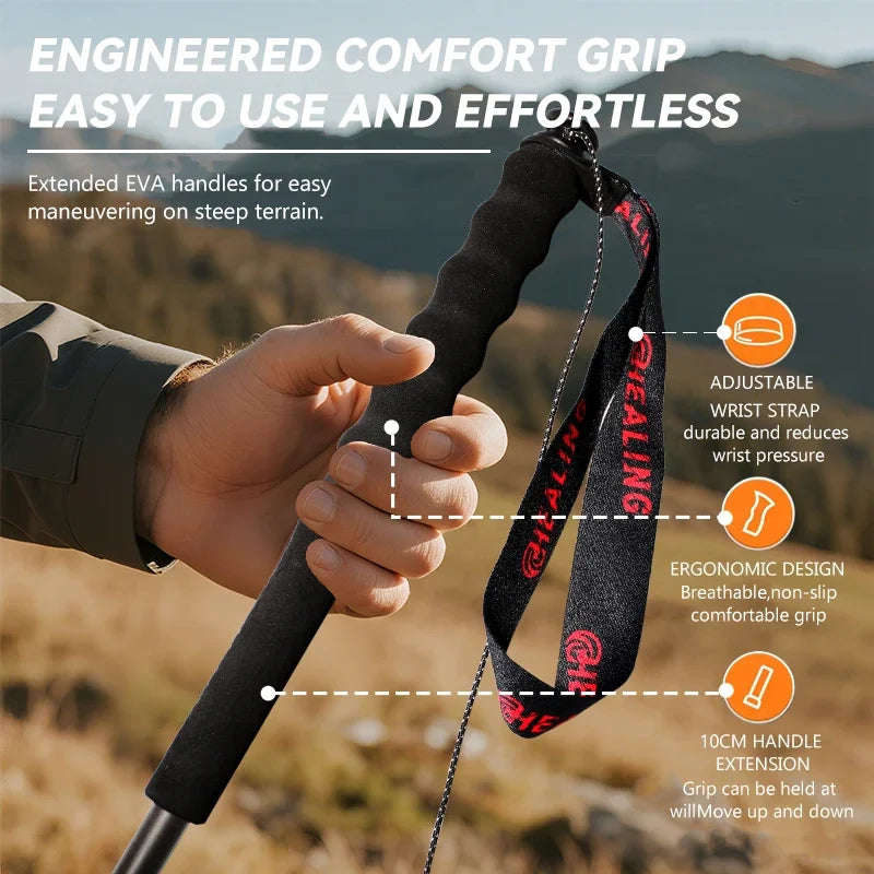 OKHEALING Carbon Fiber Folding Trekking Poles for Hiking and Camping