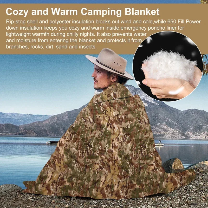 Tactical Camouflage Poncho Liner Water Repellent Quilted Outdoor Blanket