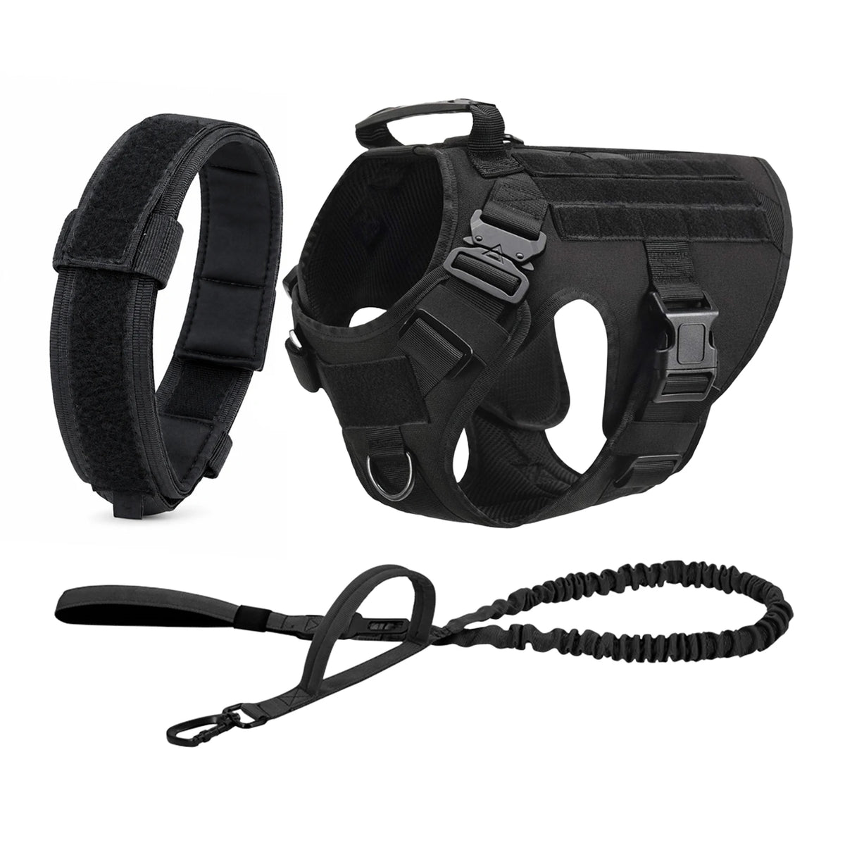 PETRAVEL Tactical Dog Harness With Molle Pouches Collar And Leash