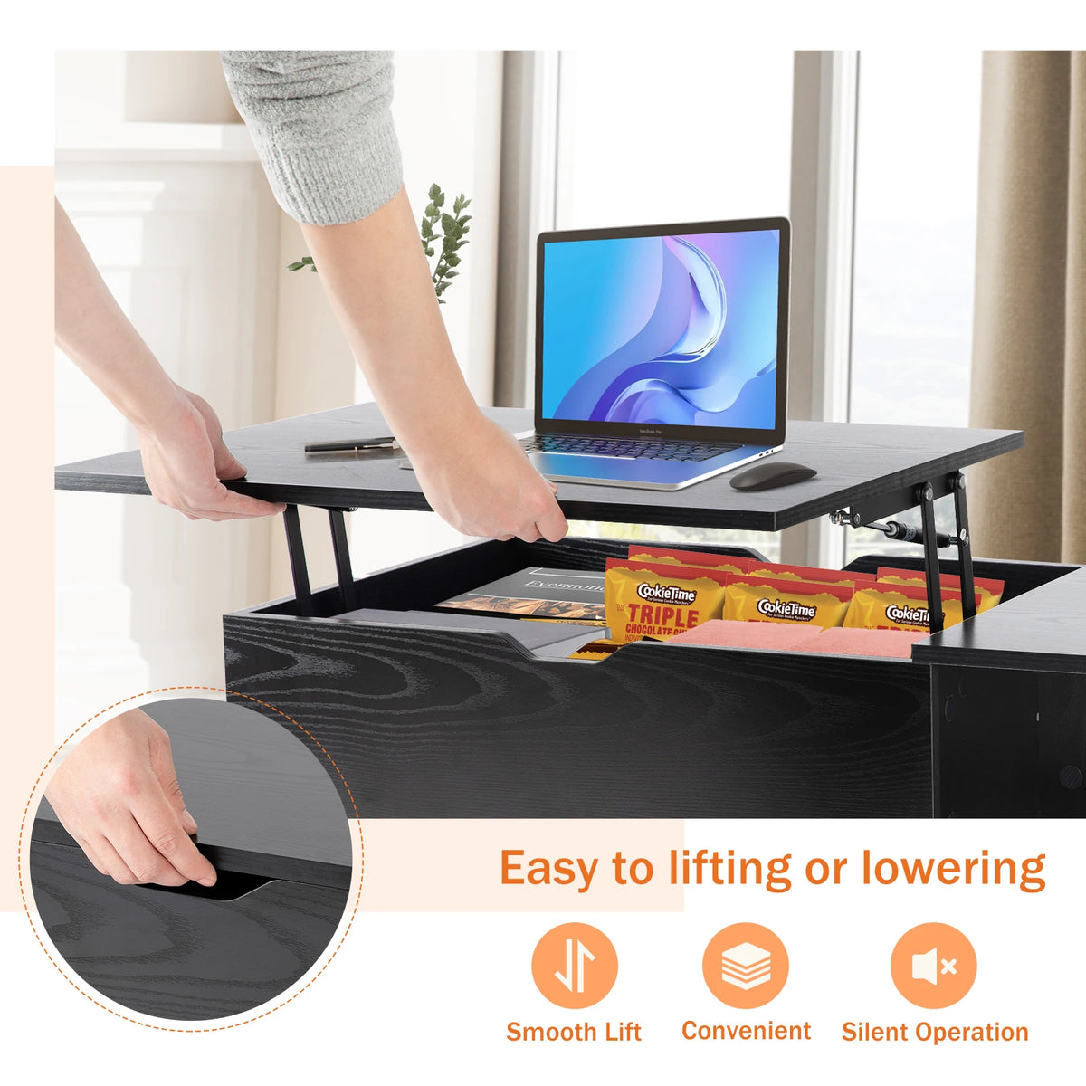 JHK Modern Lift Top Coffee Table With Adjustable Storage Shelf