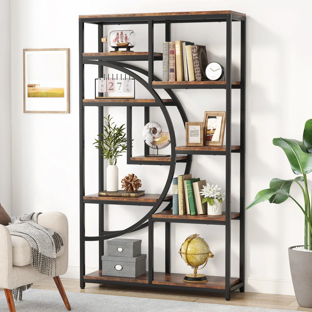 Tribesigns Industrial Etagere Bookcase Freestanding Bookshelf Storage Organizer