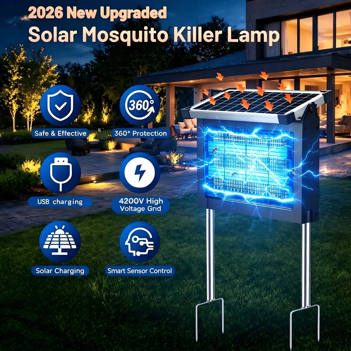 Solar Outdoor Bug Zapper With Sensor For Mosquito Control