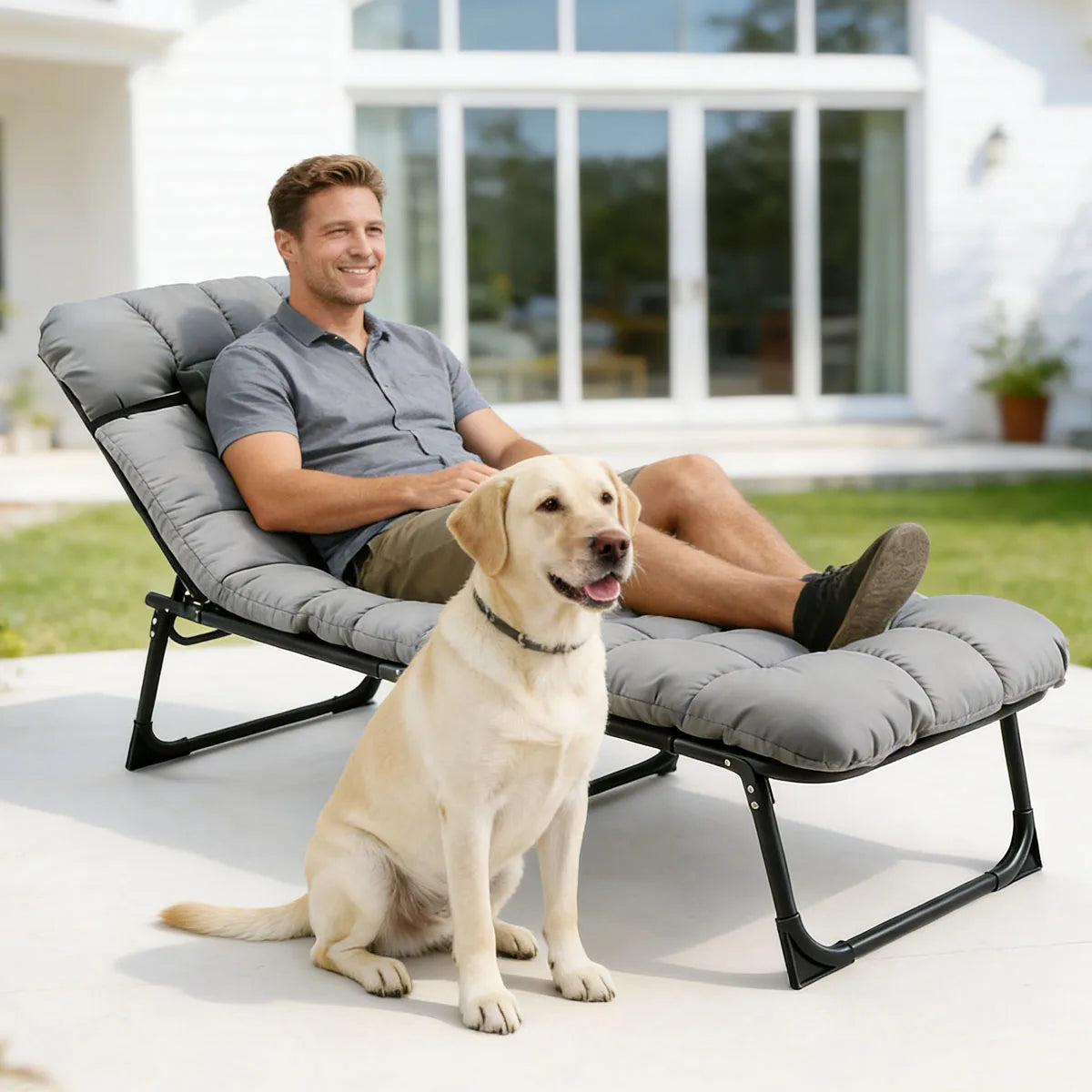 Adjustable Folding Reclining Camping Lounge Chair With Soft Cushion