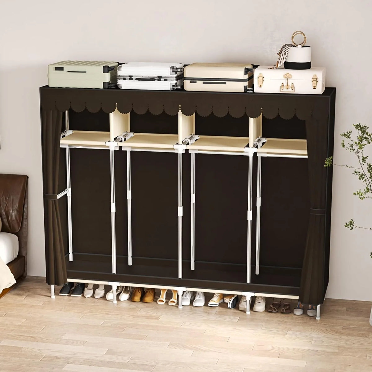 79 Inch Extra Wide Walk-in Style Portable Wardrobe Large Capacity Fabric Clothes Closet With Drawers & Full Dust Cover Multi-layer Garment Storage Organizer For Household Bedroom Dormitory Rental Room