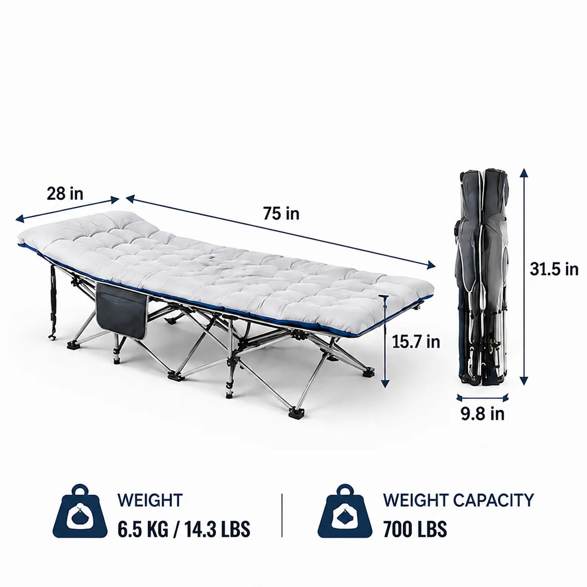 Portable Folding Camping Cot With Thick Padded Mattress For Adults