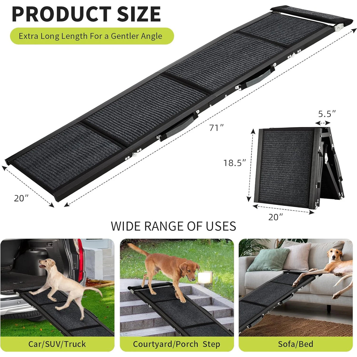 HiMISS Folding Portable Non Slip Car Ramp for Pets
