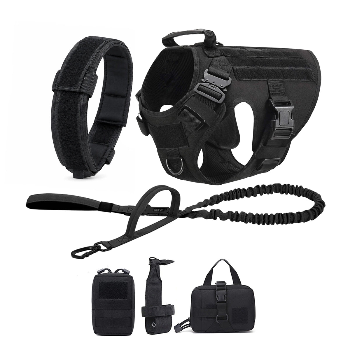 PETRAVEL Tactical Dog Harness With Molle Pouches Collar And Leash