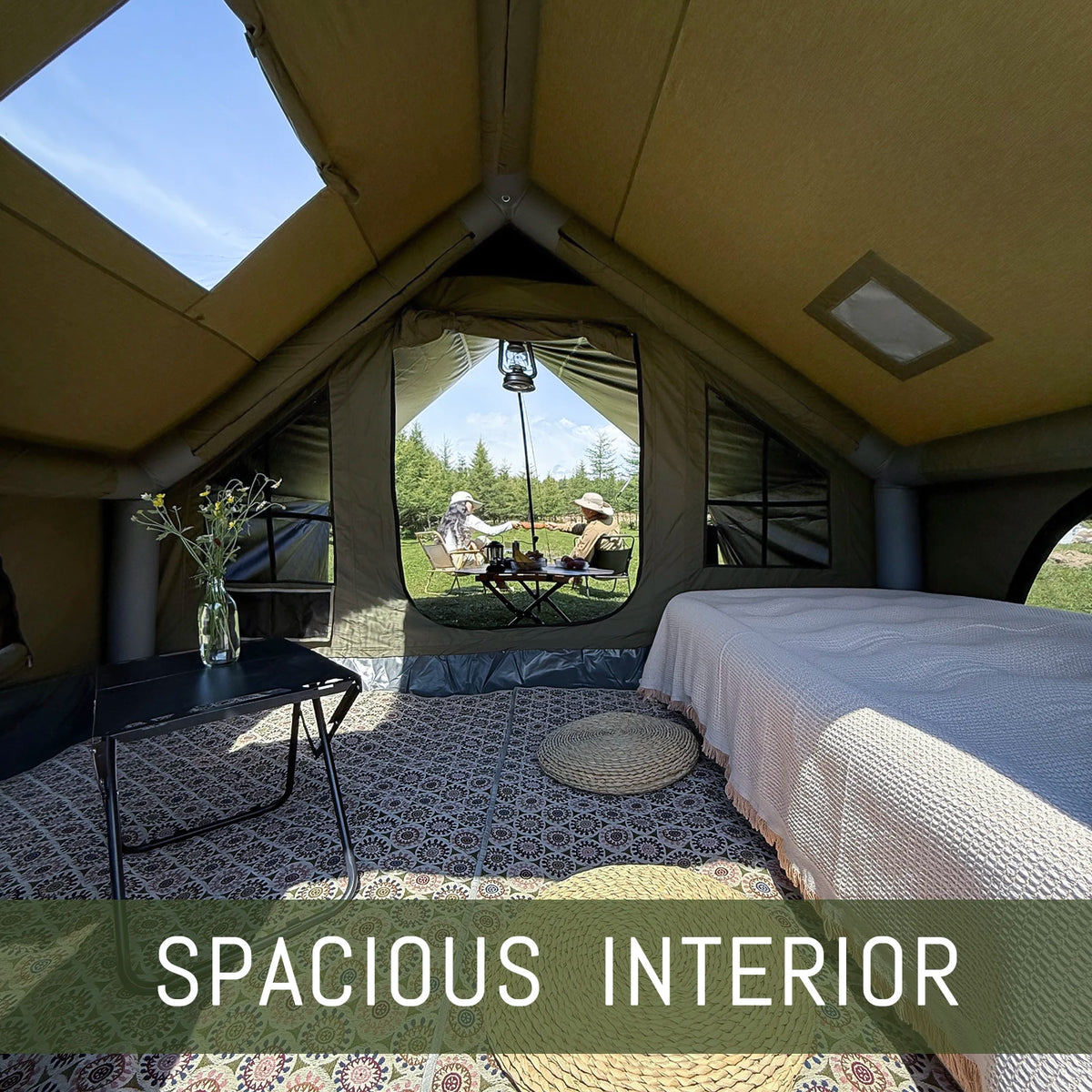 PAKICETUS Inflatable Camping Tent Luxury Glamping Tent with Roof Window Carry Bag Easy Setup Outdoor Tent for Family Weekend Trip Group Gathering, 4/6/8/10/12 Person