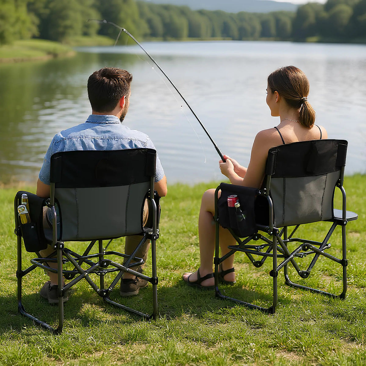 Heavy Duty Folding Directors Chair With Side Table for Camping