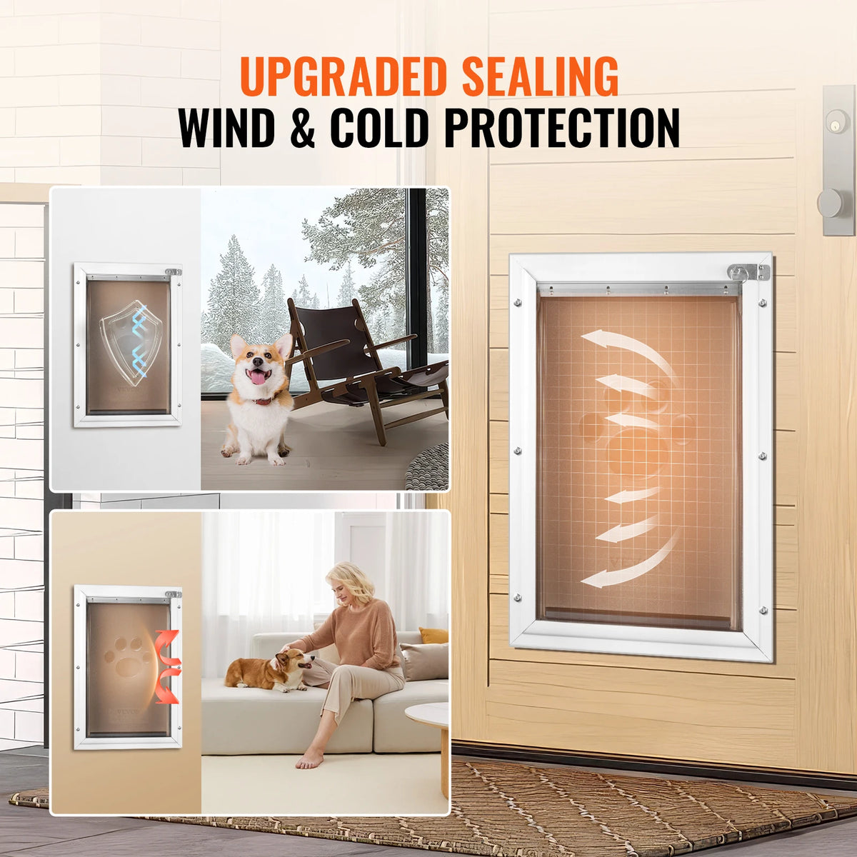 SucceBuy Pet Door Aluminum Frame with Lock and Flap System Weatherproof Doggy Door Easy to Install in Interior or Exterior Doors