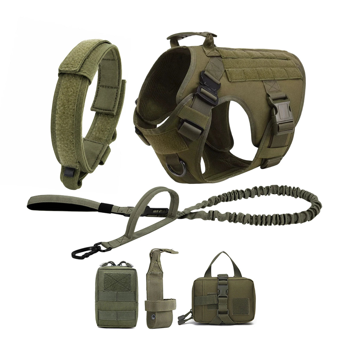 PETRAVEL Tactical Dog Harness With Molle Pouches Collar And Leash