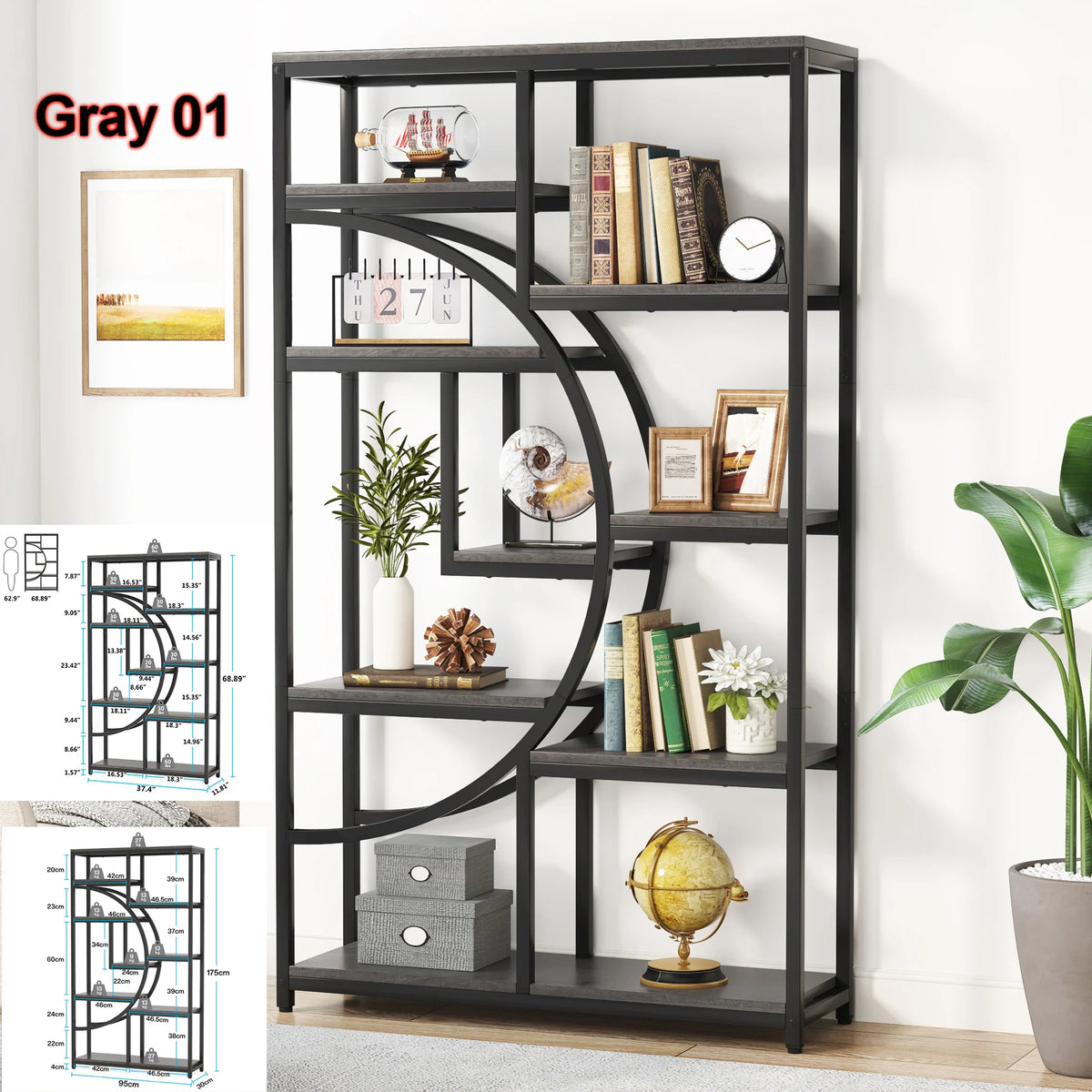Tribesigns Industrial Etagere Bookcase Freestanding Bookshelf Storage Organizer