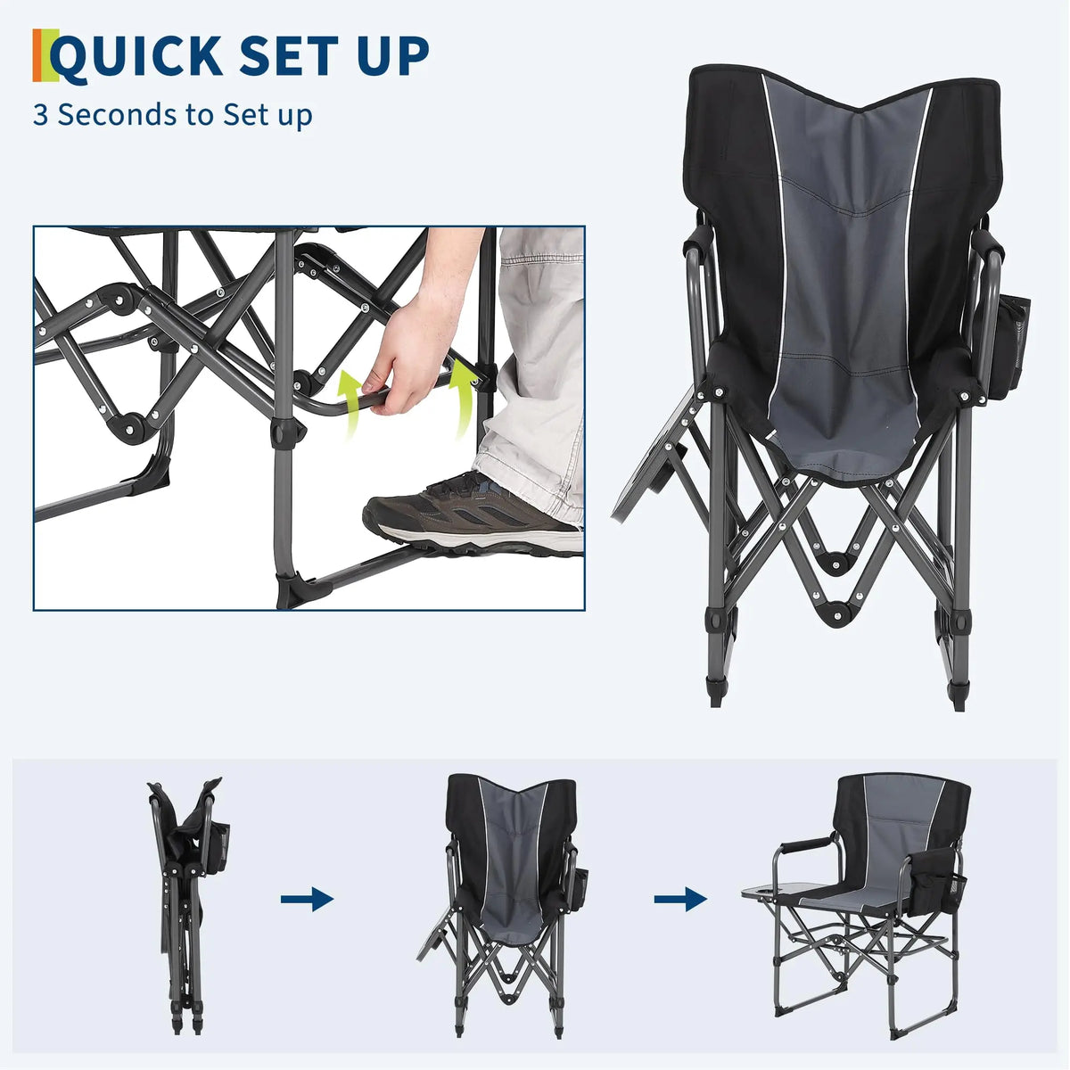 Heavy Duty Folding Directors Chair With Side Table for Camping