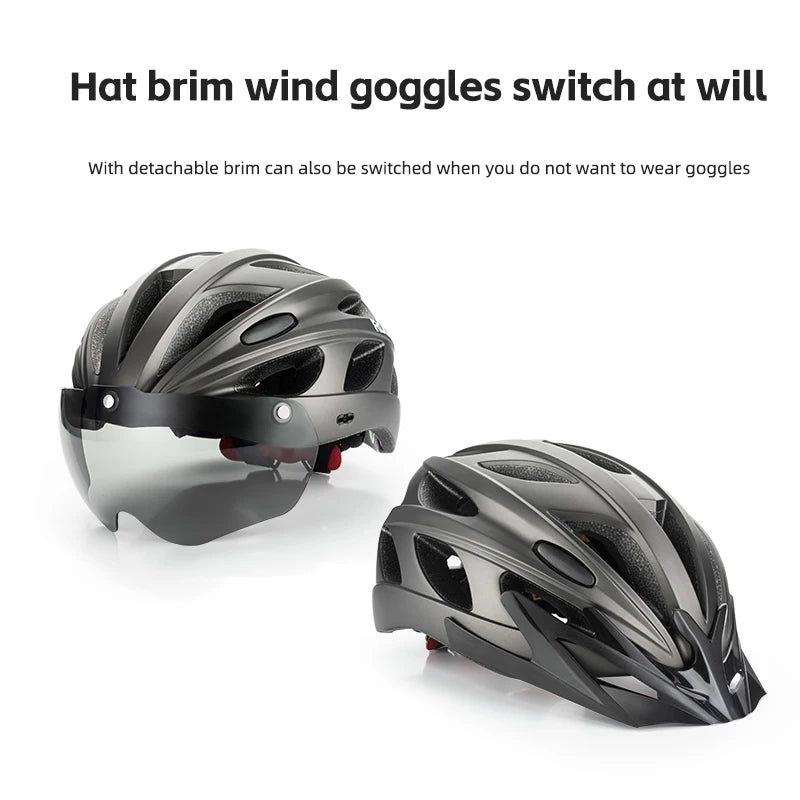 ROCKBROS Lightweight Cycling Helmet With Integrated Goggles For MTB