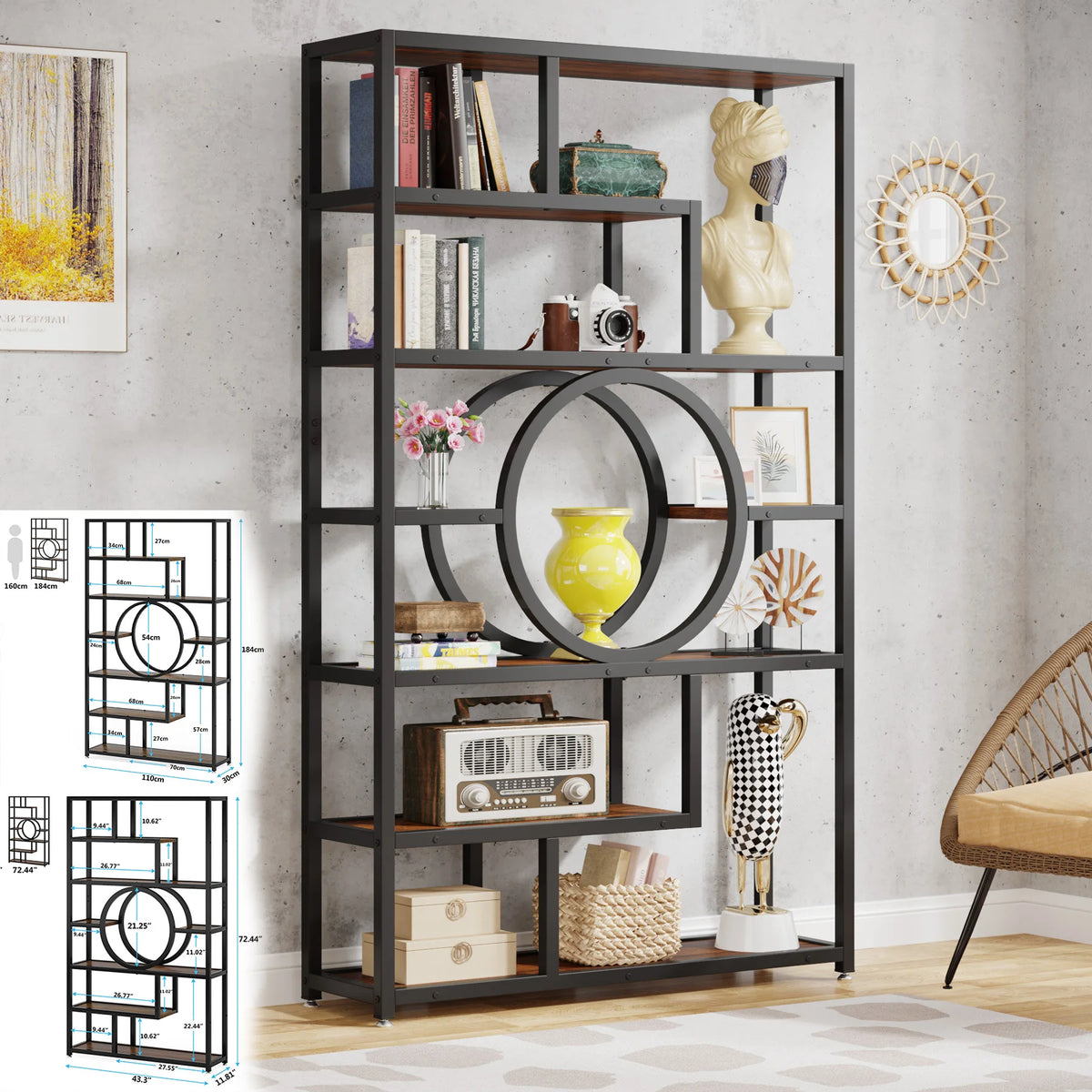Tribesigns Industrial Etagere Bookcase Freestanding Bookshelf Storage Organizer