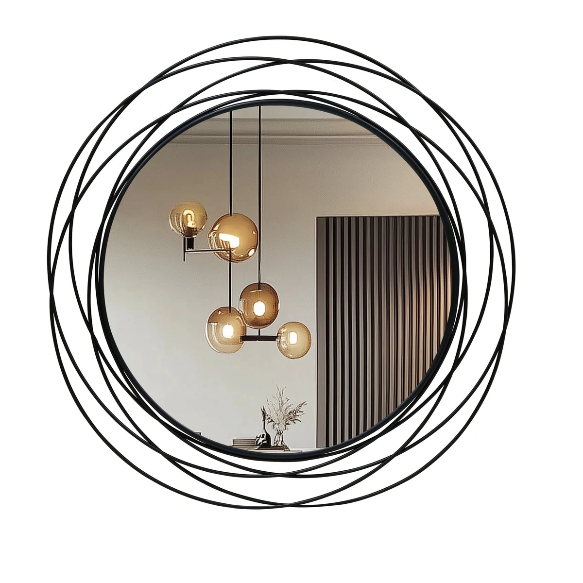 32 Inch Round Wall Mirror, Black Metal Iron Wire Frame Decorative Accent Mirror, Modern Wall Art Mirror for Living Room, Bedroom, Entryway and Home Decor