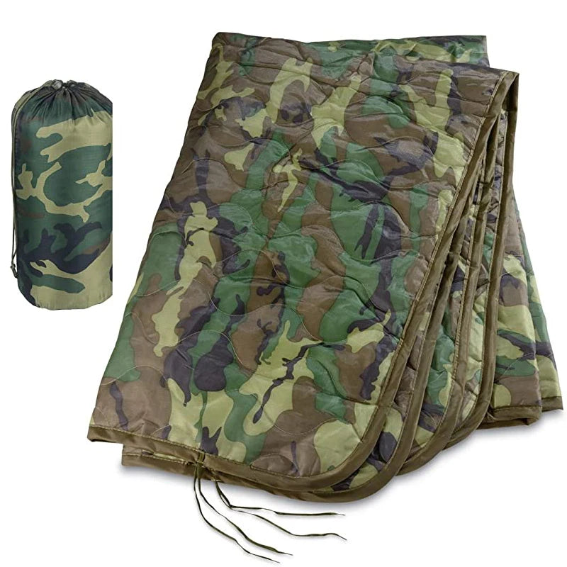 Tactical Camouflage Poncho Liner Water Repellent Quilted Outdoor Blanket