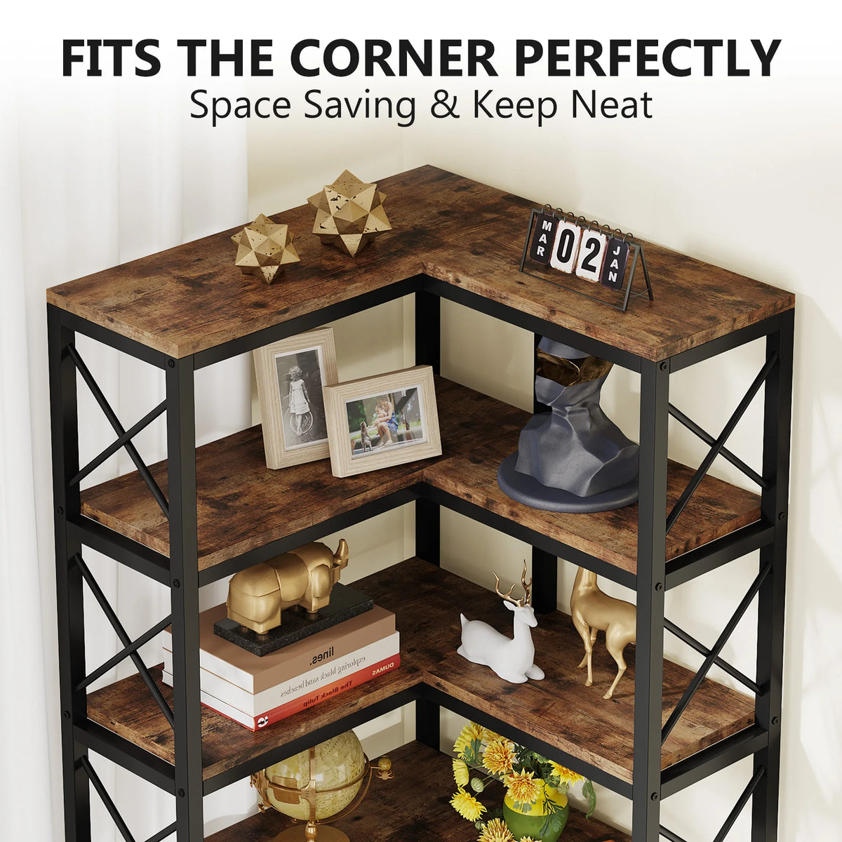 Tribesigns 7-Shelf Corner Bookshelf,Large Modern Corner Bookcase, 7-Tier Tall Corner Shelf Storage Display Rack with Metal Frame