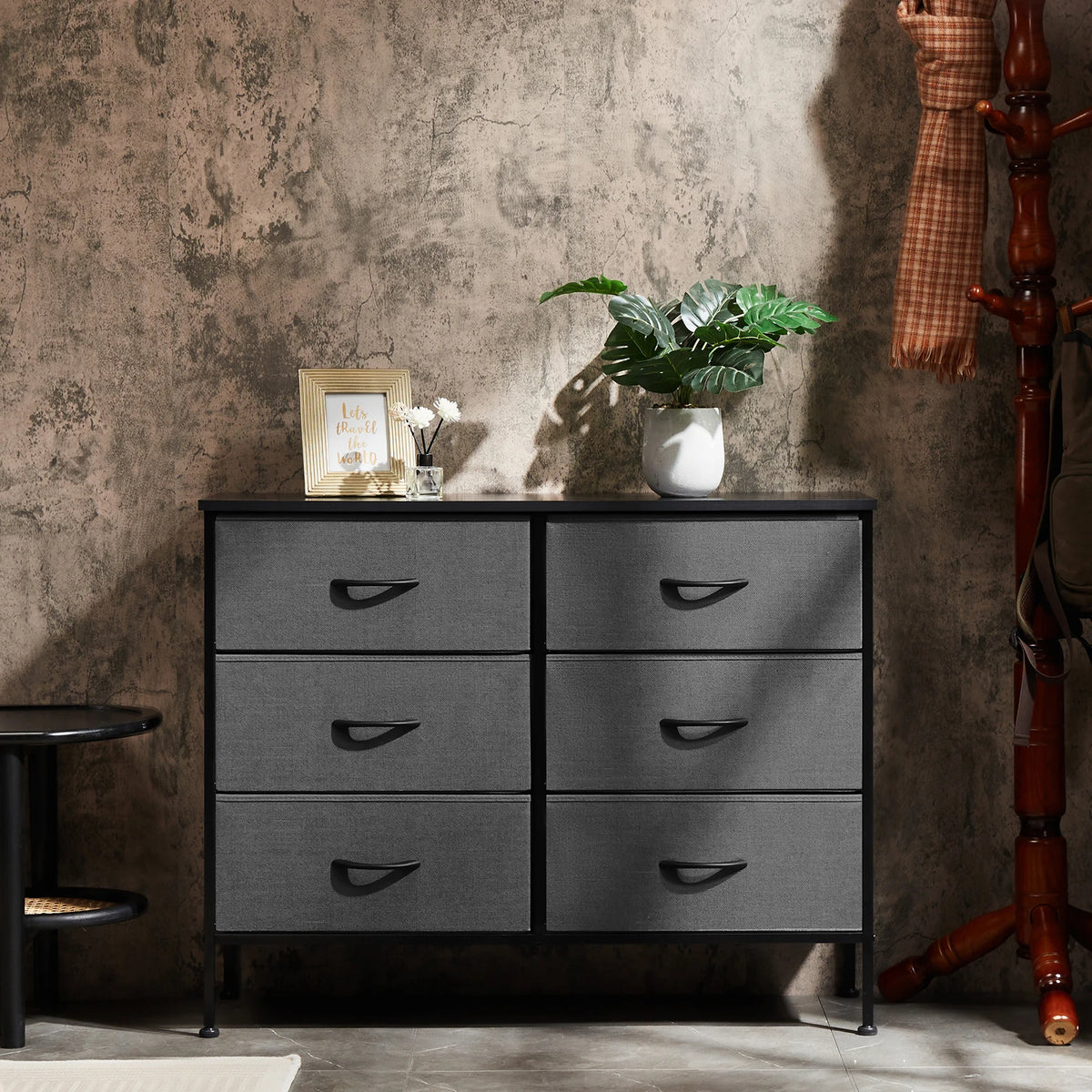 JHK Six Drawer Fabric Nightstand With Bedside Storage