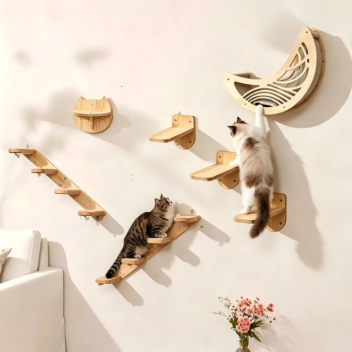 CWV Moon Shape Cat Wall Shelves With Hammock Star Perches