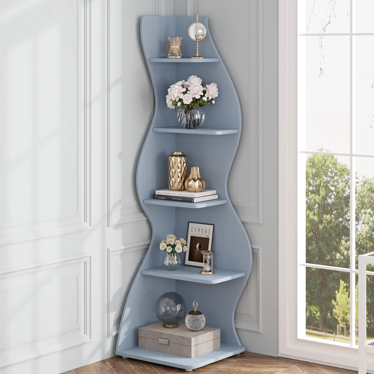 Tribesigns Modern Five Tier Corner Bookshelf And Plant Stand