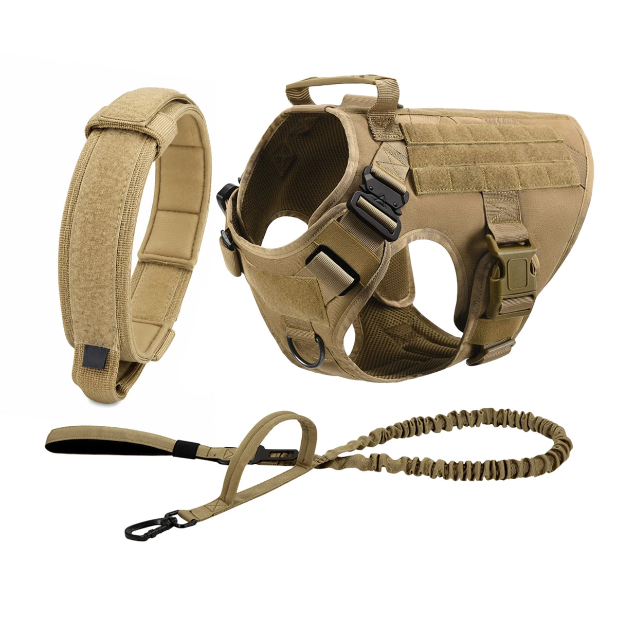 PETRAVEL Tactical Dog Harness With Molle Pouches Collar And Leash