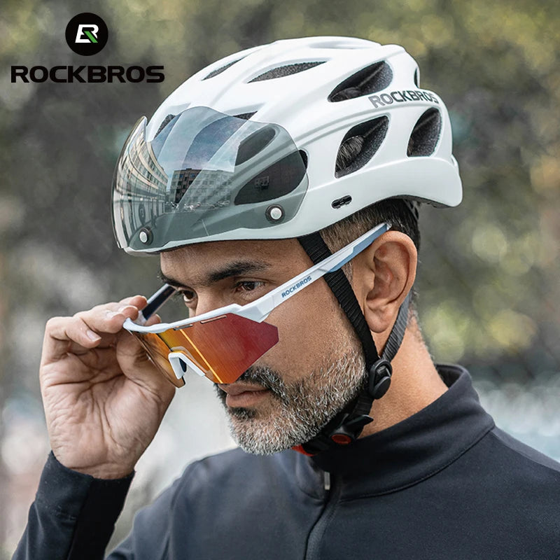 ROCKBROS Lightweight Cycling Helmet With Integrated Goggles For MTB