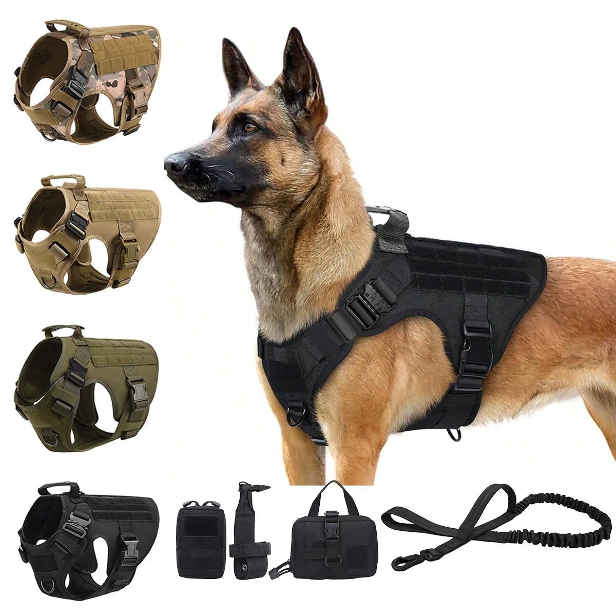 PETRAVEL Tactical Dog Harness With Molle Pouches Collar And Leash