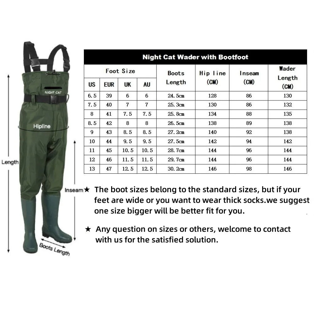 Night Cat Waterproof Breathable Chest Waders With Boots for Fishing and Hunting