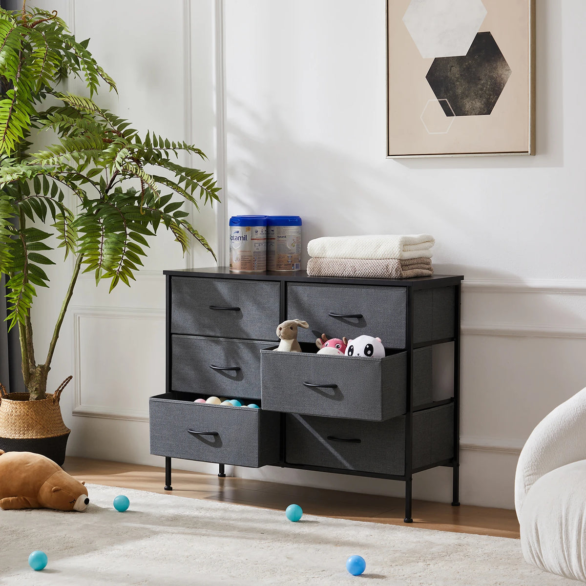 JHK Six Drawer Fabric Nightstand With Bedside Storage