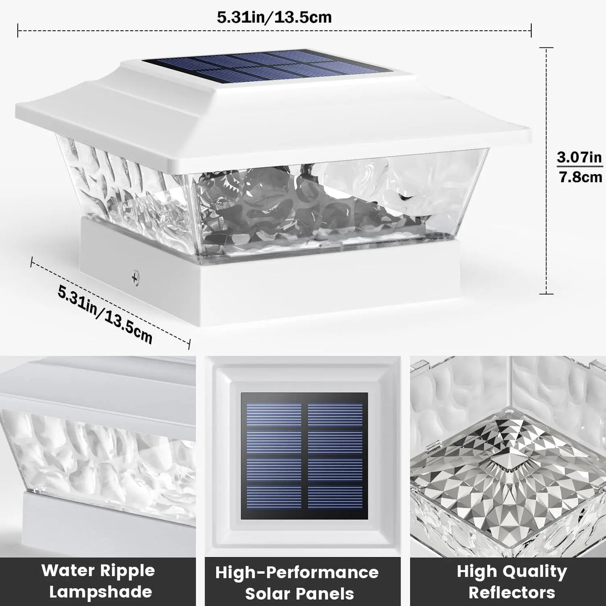 4/6/8 PacksSolar Post Cap Lights Outdoor LED, Warm White & Cool White Steady Dynamic Lighting Modes, IP65 Waterproof Solar Powered Fence Post Lights, Auto Dusk to Dawn, Fit 4x4 5x5 6x6 Wooden Vinyl Posts for Deck, Patio, Porc