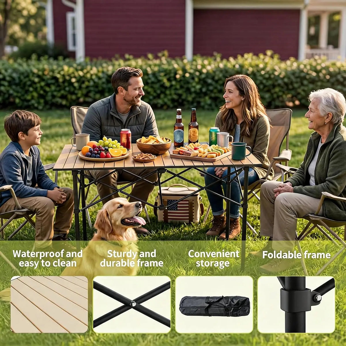 Folding Camping Table, Portable Aluminum Roll Up Table with Carrying Bag – Lightweight Waterproof Outdoor Picnic BBQ Patio Table for Camping, Beach, Backyard, Travel 