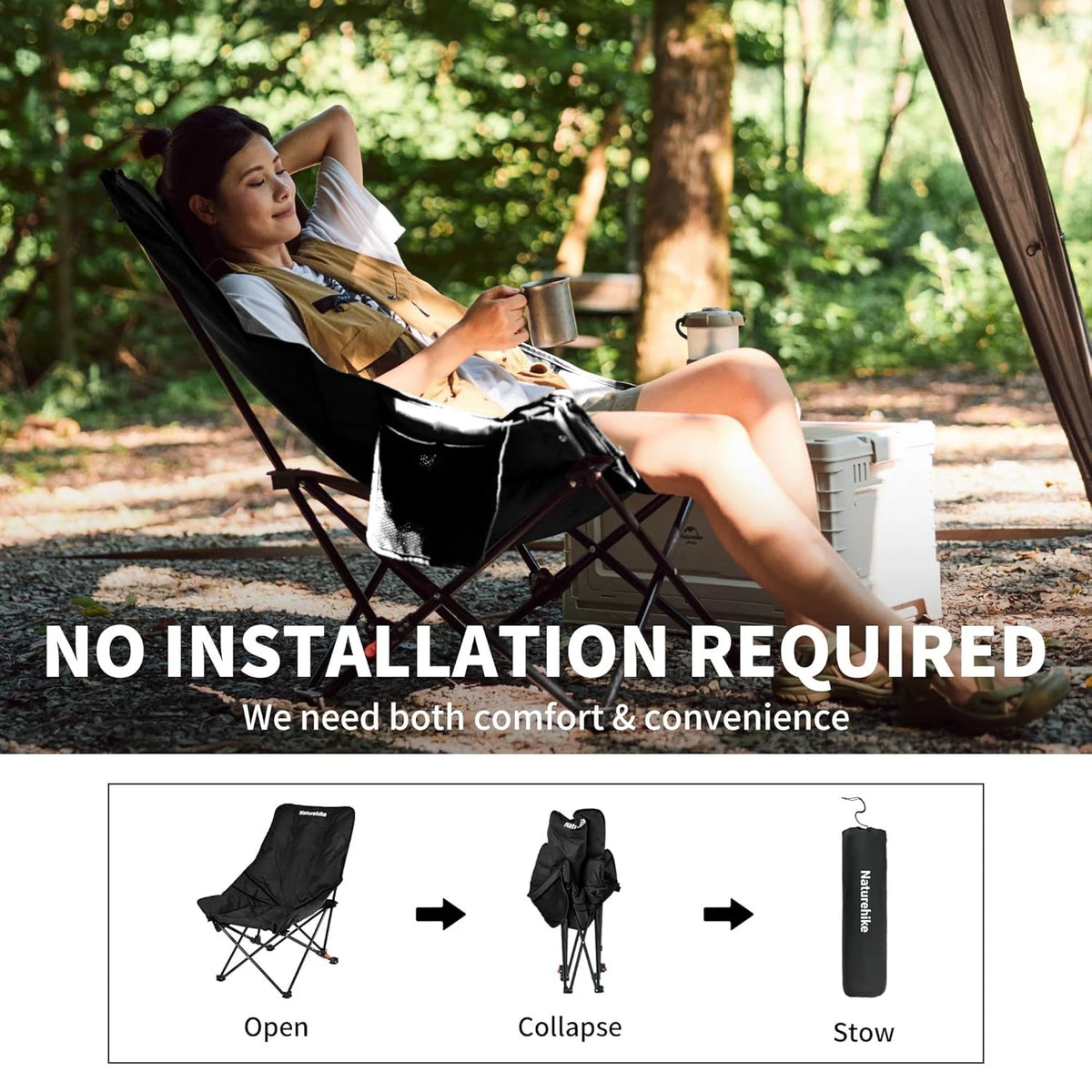 Naturehike Folding Reclining High Back Camping Chair for Outdoor Relaxing